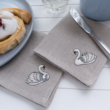 Embroidered Swan Cocktail Napkins Set Of Four, 8 of 8