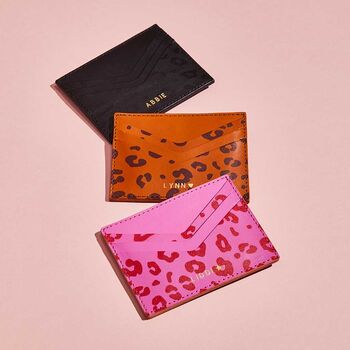 Personalised Black Leopard Print Leather Card Holder, 4 of 5