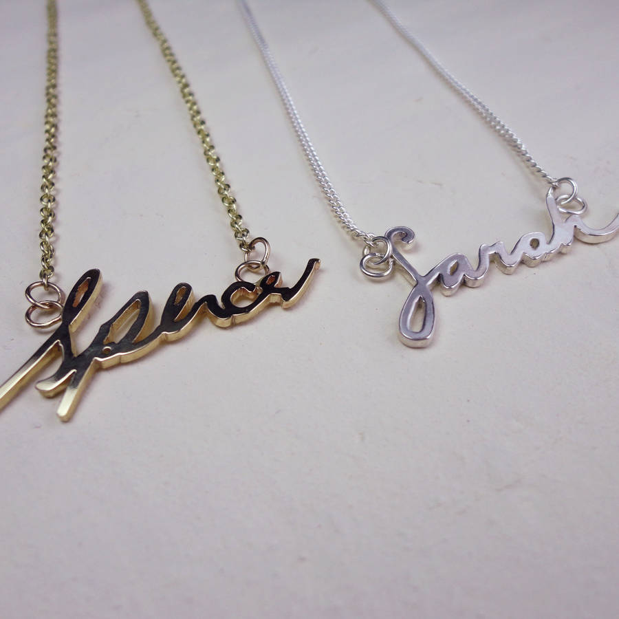 personalised gold handwriting necklace by made by daisy