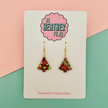 Quality Street / Green, Gold And Pink Glitter Christmas Tree Earrings Small And Large, 9 of 10