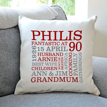 Personalised 90th Birthday Word Art Cushion, 2 of 8