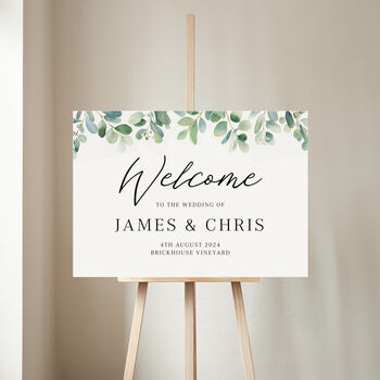 Watercolour Eucalyptus Personalised Wedding Welcome Sign, 2 of 4