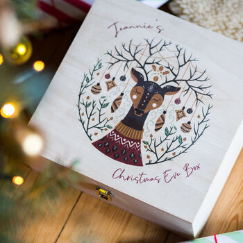Personalised Reindeer Christmas Eve Wooden Box, 4 of 9