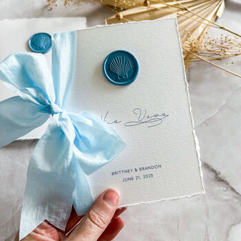 Beach Shell Wedding Vow Books With Wax Seal, 4 of 10