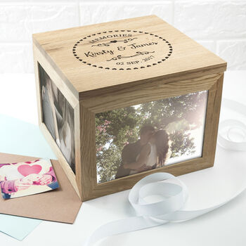 Personalised Couples Heart Frame Oak Photo Keepsake Box, 3 of 6