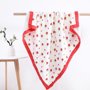 Strawberry Six Layer Muslin Baby Childrens Blanket, 2 of 3
