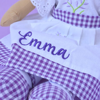 Personalised Lavender Rag Doll For Girl, 3 of 6