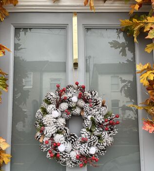 Berry And Pinecone Christmas Wreath In Red And White, 2 of 4