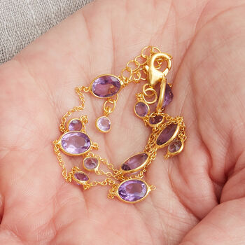 Amethyst Pebble Gold Plated Silver Chain Necklace, 6 of 11