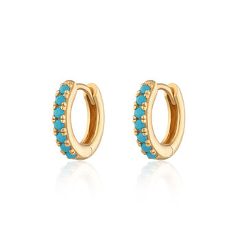Huggie Hoop Earrings With Turquoise Stones, 9 of 10