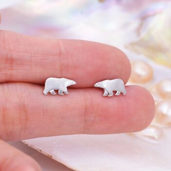 Sterling Silver Tiny Polar Bear Stud Earrings, 3 of 12
