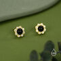 Vintage Inspired Black Onyx Flower Cz Stud Earrings In Sterling Silver, thumbnail 7 of 12