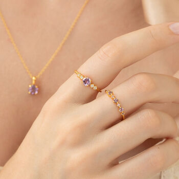 Pink Sapphire And Amethyst Stackable Half Eternity Band In Sterling Silver And Gold, 5 of 12