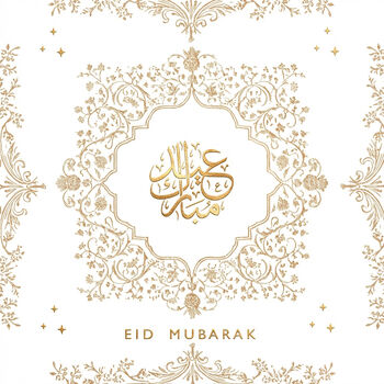 Beige Eid Mubarak Greeting Card With Gold Foil Calligraphy, 2 of 2