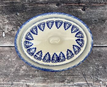 Blue Patterned Oval Butter Dish, 3 of 3