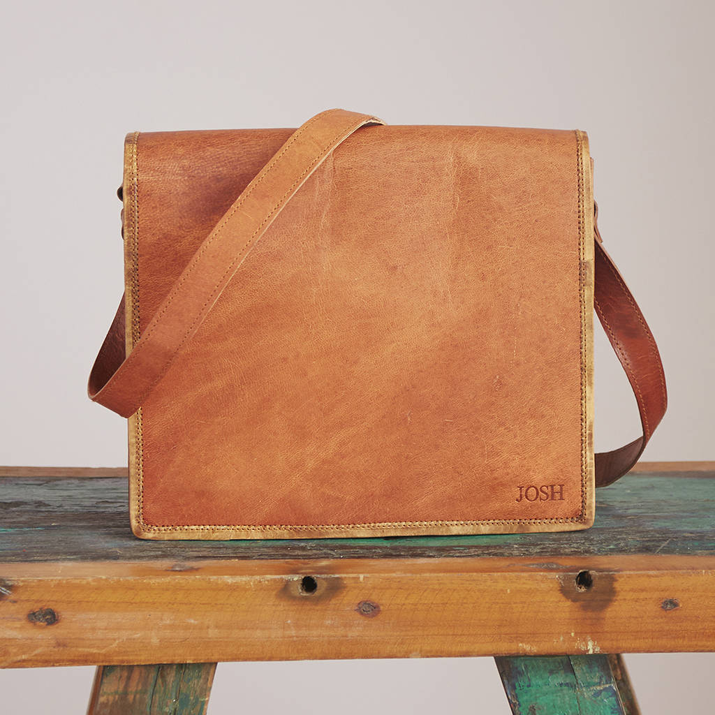 personalised brown leather messenger bag by paper high ...
