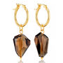 Smokey Quartz Gemstone Nugget Irregular Hoop Earrings, thumbnail 4 of 5