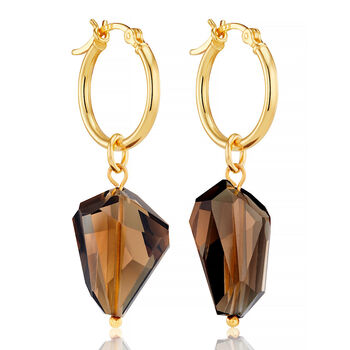Smokey Quartz Gemstone Nugget Irregular Hoop Earrings, 4 of 5