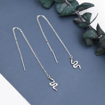 Snake Threader Earrings In Sterling Silver, 2 of 10