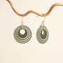 Khaki And Cream Geometric Circular Earrings • Gold Plated Sterling Silver Hooks, thumbnail 4 of 10