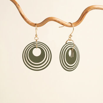 Khaki And Cream Geometric Circular Earrings • Gold Plated Sterling Silver Hooks, 4 of 10
