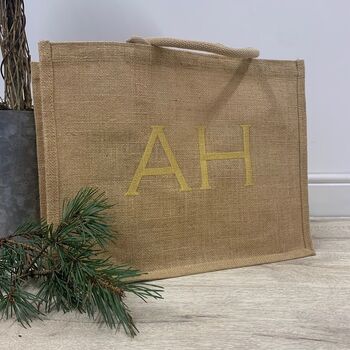 Gold Shimmer Natural Jute Shopper With Monogram, 3 of 4