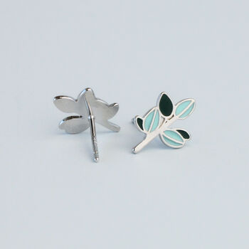 Sterling Silver Blue Leaf Stud Earrings, 3 of 5