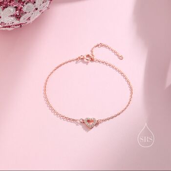Sterling Silver Open Heart Cz Bracelet, 6 of 12