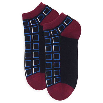 Retro Stripe Burgundy And Cube Black Men's Trainer Socks, 4 of 5
