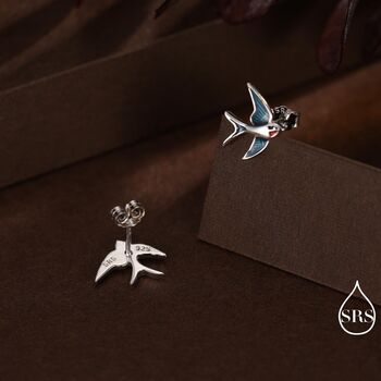 Sterling Silver Barn Swallow Bird Stud Earrings, 4 of 11