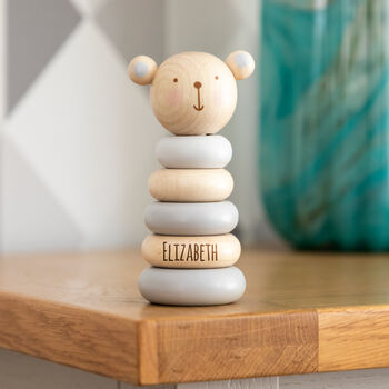 Personalised Wooden Stacker Toy Rabbit Bear Or Elephant, 9 of 12