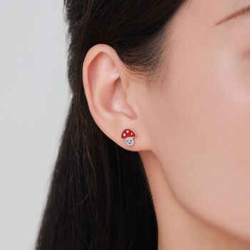 Sterling Silver Cute Mushroom Stud Earrings, 2 of 12