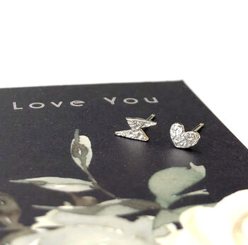 Well Done Exam Graduation Sterling Silver Heart And Lightning Bolt Mismatched Earrings, 11 of 12