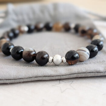Men's Silver And Striped Agate Gemstone Bracelet, 2 of 5