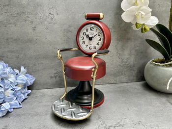 Barber’s Chair Table Clock – Red And Black Metal Ornament, 7 of 12