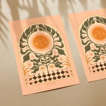 Sunfleur, Boho Sunflower Sun Art Print, Floral Botanical Poster, 3 of 3