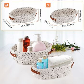Set Of Two Woven Foldable Beige Storage Baskets, 3 of 4