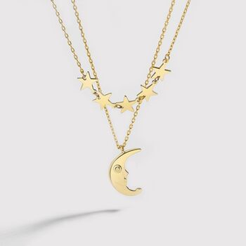 Gold Plated Five Star And Moon 50th Birthday Necklace, 2 of 5