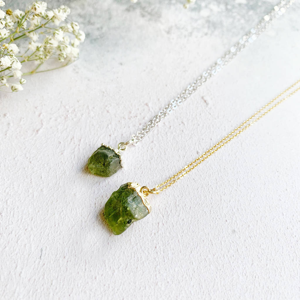 18-Inch Hamilton Gold Plated Necklace with 6mm Peridot Birthstone Beads and Heart Charm Green Peridot August Birthstone