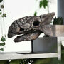 Large Hand Painted Anklyosaurus Skull Dinosaur Sculpture – Museum Quality 3D Resin Fossil Model On Black Metal Stand, Statement Home Decor, thumbnail 1 of 4