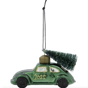 Hanging Glass Vintage Green Car Christmas Tree Decoration, 3 of 3