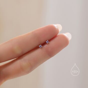 Sterling Silver Extra Tiny 2mm Amethyst Purple Cz Stud Earrings, 2 of 12