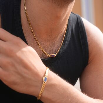 Gold Lapis Lazuli Gemstone Cuban Chain Necklace Chain For Men, 11 of 12