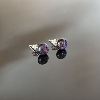 Purple Sparkly Fused Glass Sterling Silver Stud Earrings, 4 of 9
