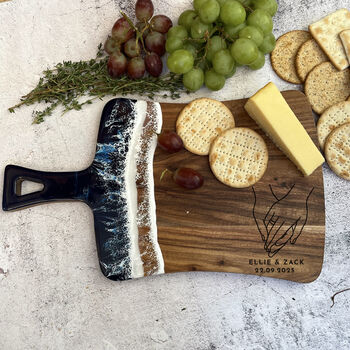 Personalised Wedding Gift Hands And Name Charcuterie Cheese Board, Ocean Resin, 4 of 7