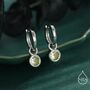 Sterling Silver August Birthstone Peridot Green Crystal Drop Hoop Earrings, thumbnail 1 of 11