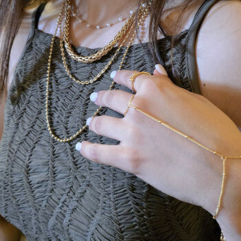 Dainty Beaded Link Chain Gold Plated Bracelet And Ring, 4 of 6