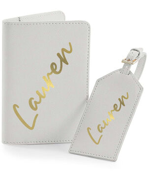 Personalised Script Text Passport Holder Set Grey, 2 of 10