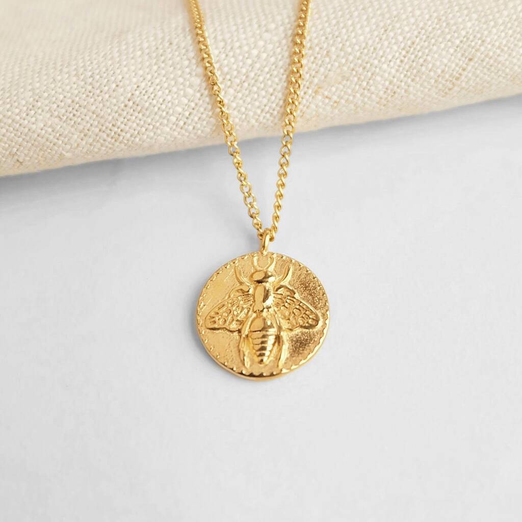Waterproof Bee Coin Charm Necklace, 1 of 4