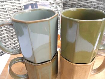 Set Of Four Assorted Reactive Glaze Hexi Mugs In Earth Tones, 5 of 12